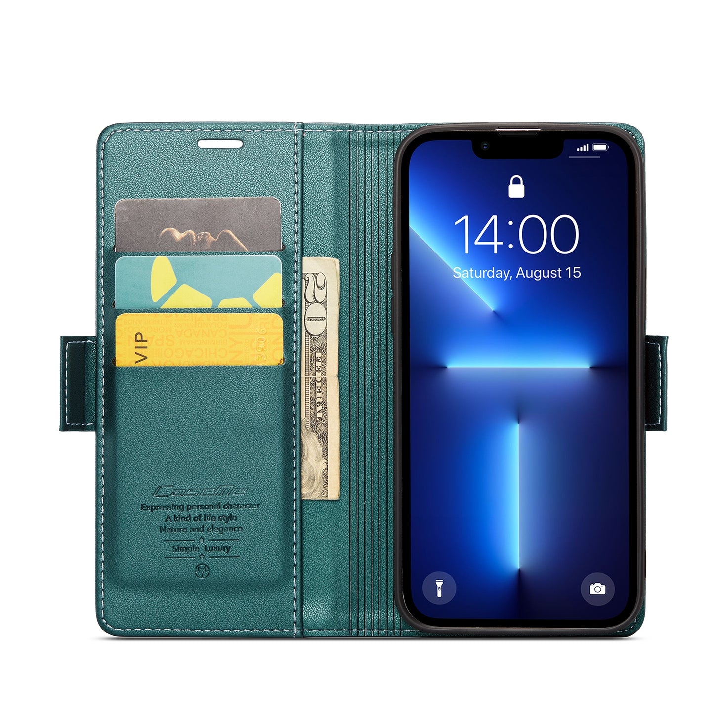 For iPhone 13 Pro Leather Case - RFID, Butterfly Buckle, Card Slot, Litchi Texture