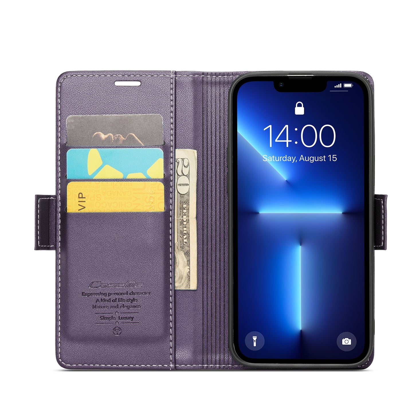 For iPhone 13 Pro Leather Case - RFID, Butterfly Buckle, Card Slot, Litchi Texture