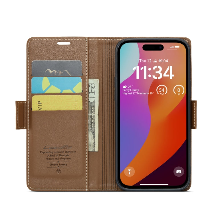For iPhone 15 Pro Case - RFID Anti-Theft, Butterfly Buckle, Card Slot, Litchi Leather
