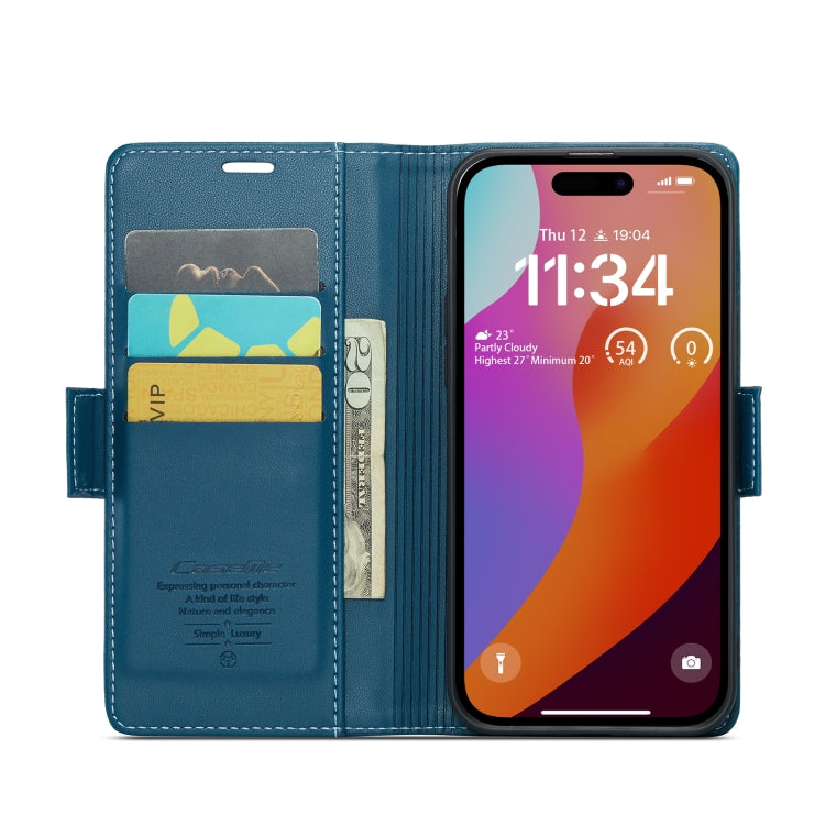 For iPhone 15 Pro Case - RFID Anti-Theft, Butterfly Buckle, Card Slot, Litchi Leather