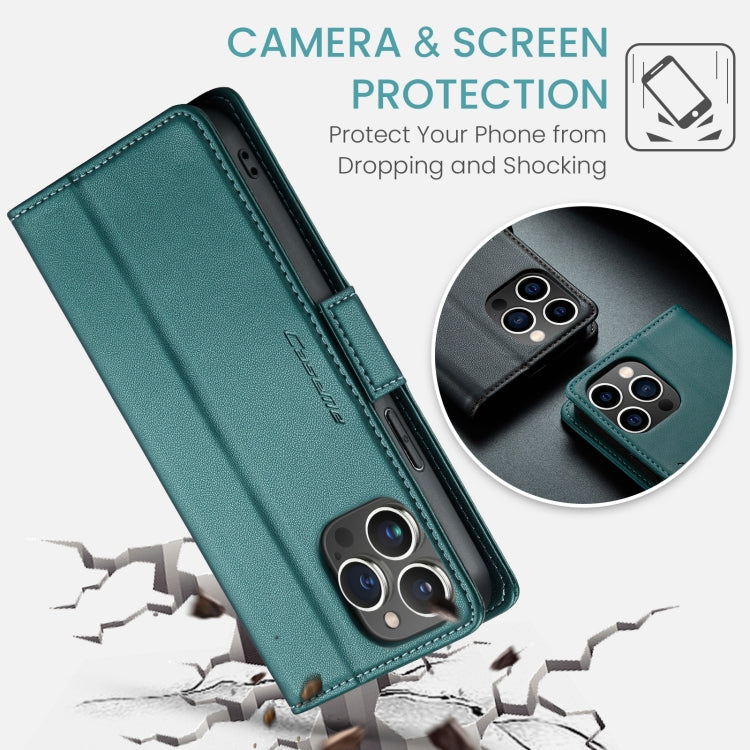 For iPhone 15 Pro Case - RFID Anti-Theft, Butterfly Buckle, Card Slot, Litchi Leather
