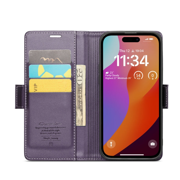 For iPhone 15 Pro Case - RFID Anti-Theft, Butterfly Buckle, Card Slot, Litchi Leather