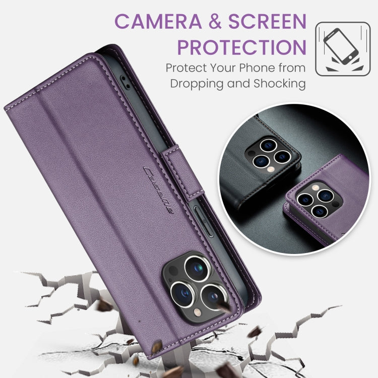 For iPhone 15 Pro Case - RFID Anti-Theft, Butterfly Buckle, Card Slot, Litchi Leather