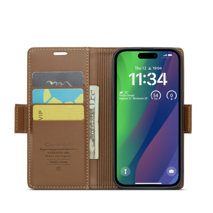 For iPhone 15 Plus Case - RFID, Butterfly Buckle, Card Slot, Litchi Leather