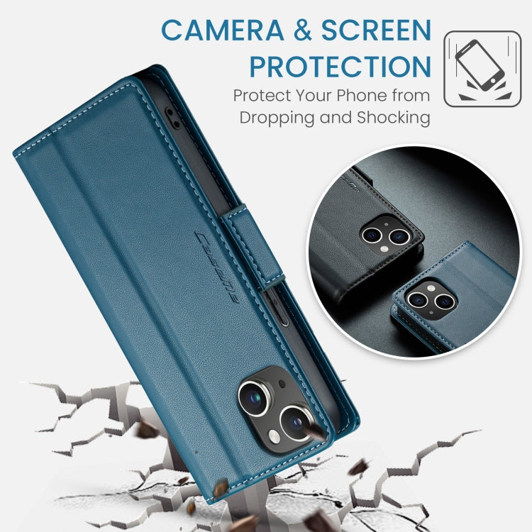 For iPhone 15 Plus Case - RFID, Butterfly Buckle, Card Slot, Litchi Leather