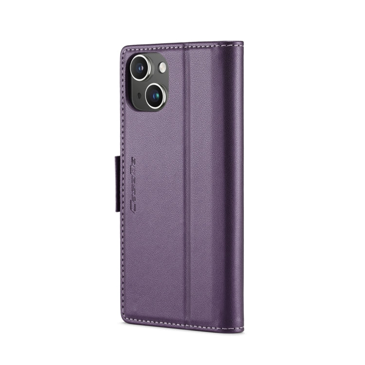For iPhone 15 Plus Case - RFID, Butterfly Buckle, Card Slot, Litchi Leather