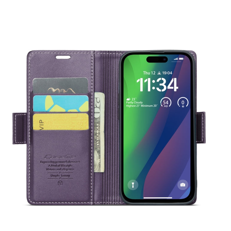 For iPhone 15 Plus Case - RFID, Butterfly Buckle, Card Slot, Litchi Leather