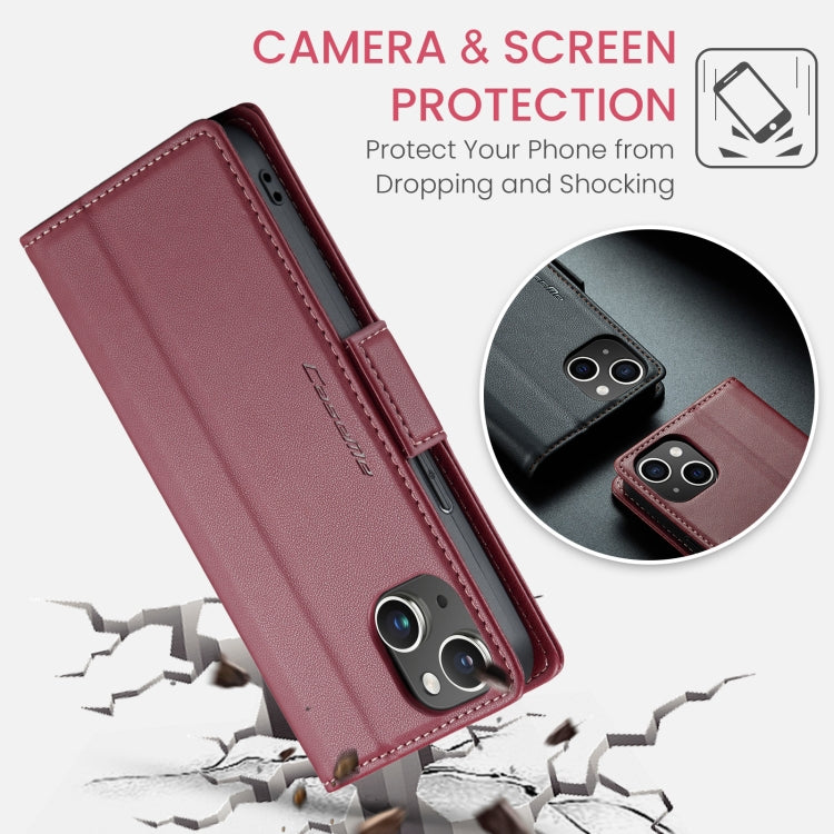 For iPhone 15 Leather Case - RFID Anti-Theft, Butterfly Buckle, Card Slot, Litchi Texture