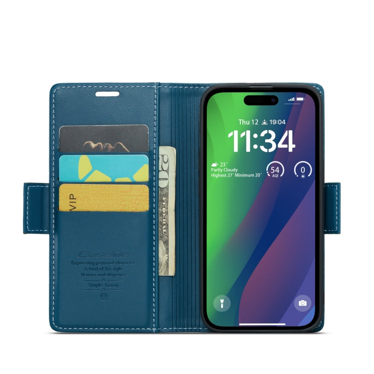 For iPhone 15 Leather Case - RFID Anti-Theft, Butterfly Buckle, Card Slot, Litchi Texture