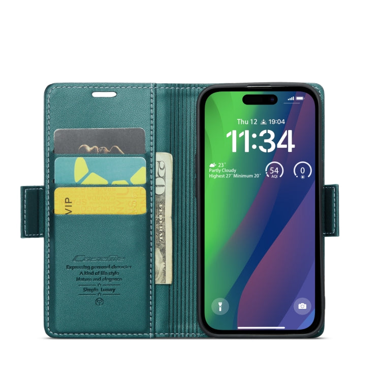 For iPhone 15 Leather Case - RFID Anti-Theft, Butterfly Buckle, Card Slot, Litchi Texture