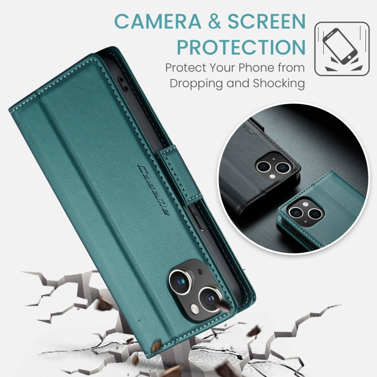 For iPhone 15 Leather Case - RFID Anti-Theft, Butterfly Buckle, Card Slot, Litchi Texture