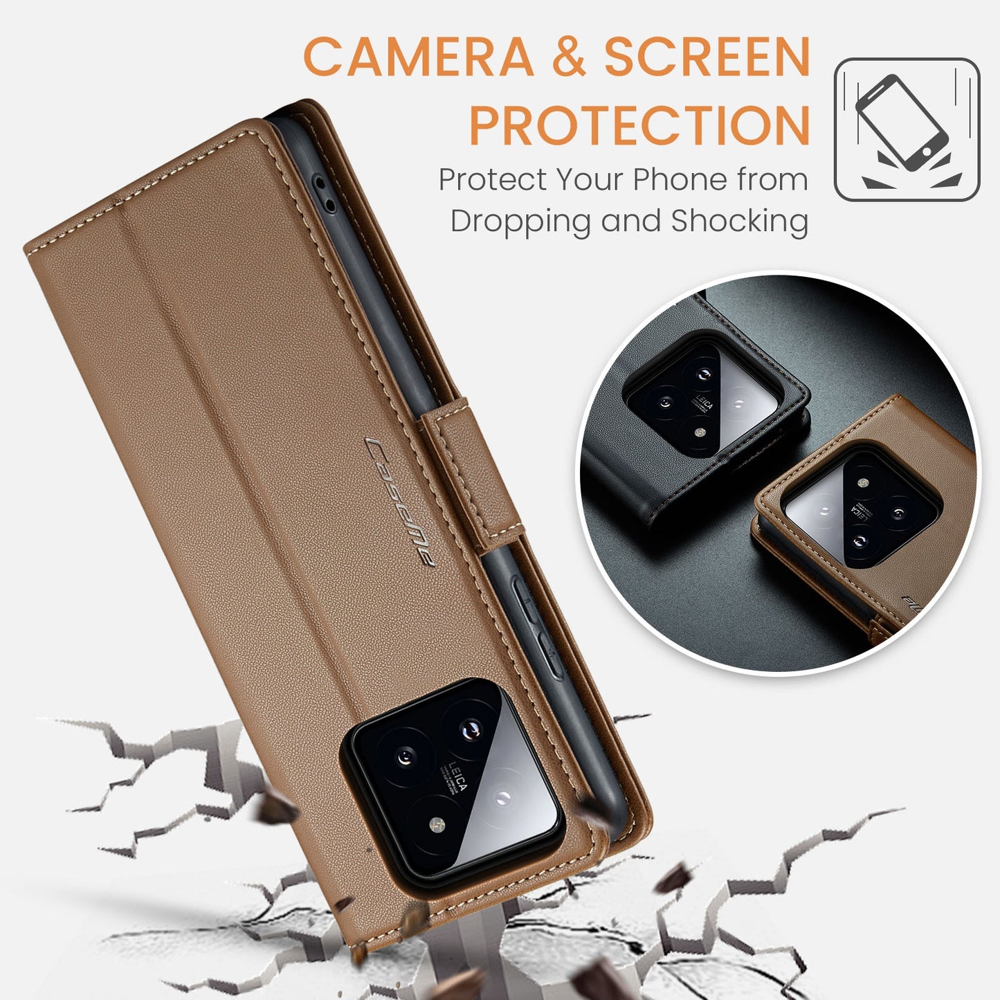 For Xiaomi 14 Leather Case - RFID Anti-Theft, Litchi Texture, Wallet & Stand Design