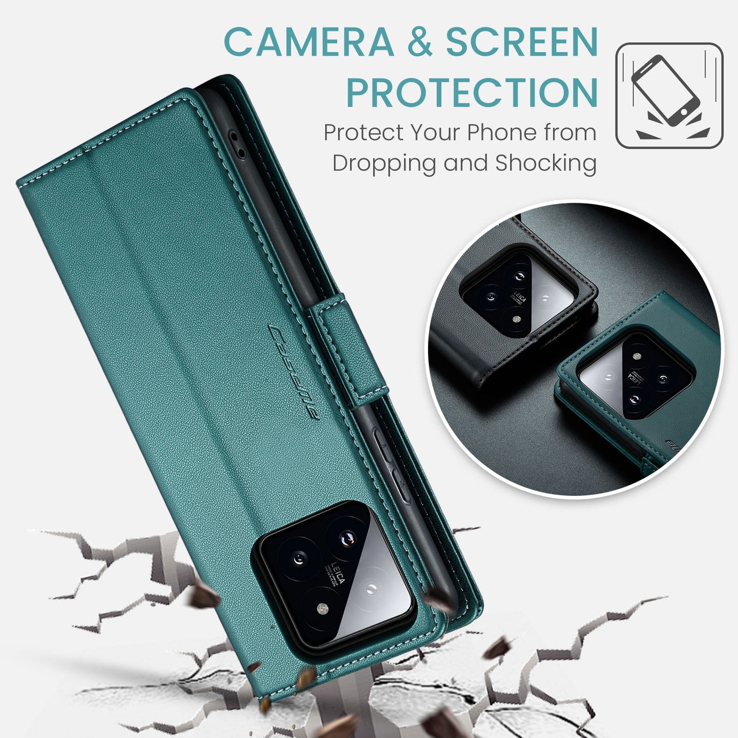 For Xiaomi 14 Leather Case - RFID Anti-Theft, Litchi Texture, Wallet & Stand Design