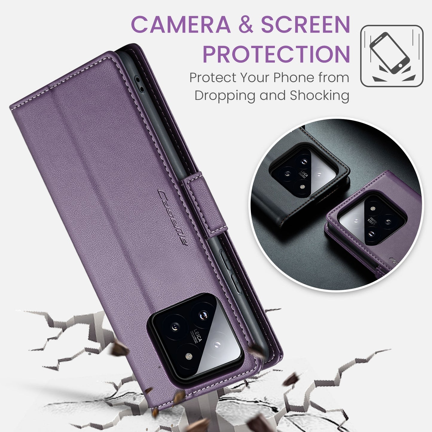 For Xiaomi 14 Leather Case - RFID Anti-Theft, Litchi Texture, Wallet & Stand Design