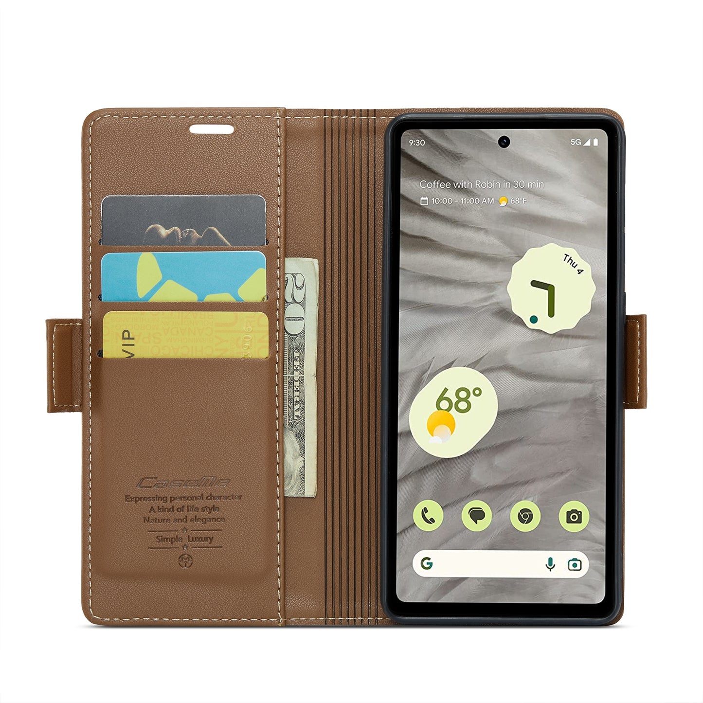 For Google Pixel 7a Leather Case - RFID Anti-theft Litchi Texture with Butterfly Buckle, Card Slot & Stand