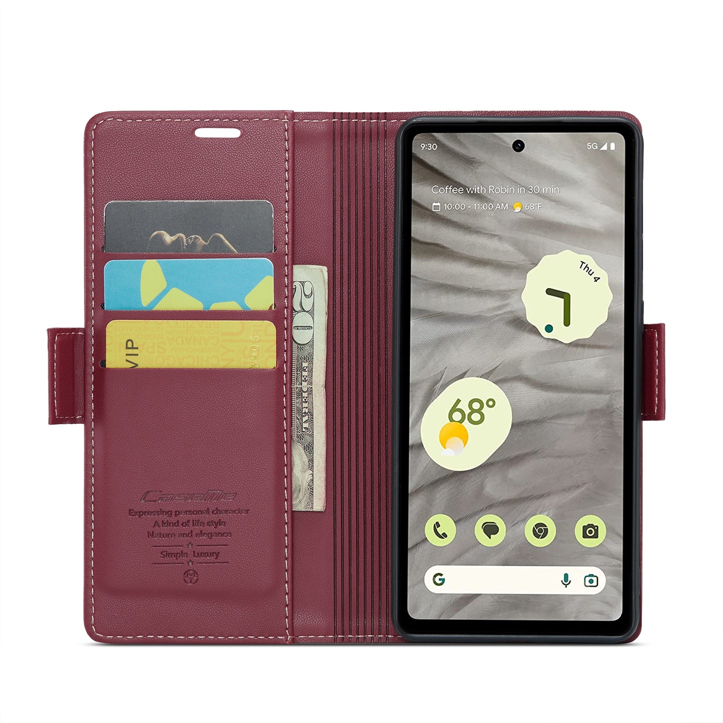 For Google Pixel 7a Leather Case - RFID Anti-theft Litchi Texture with Butterfly Buckle, Card Slot & Stand