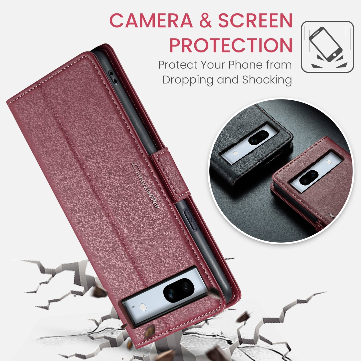 For Google Pixel 7a Leather Case - RFID Anti-theft Litchi Texture with Butterfly Buckle, Card Slot & Stand