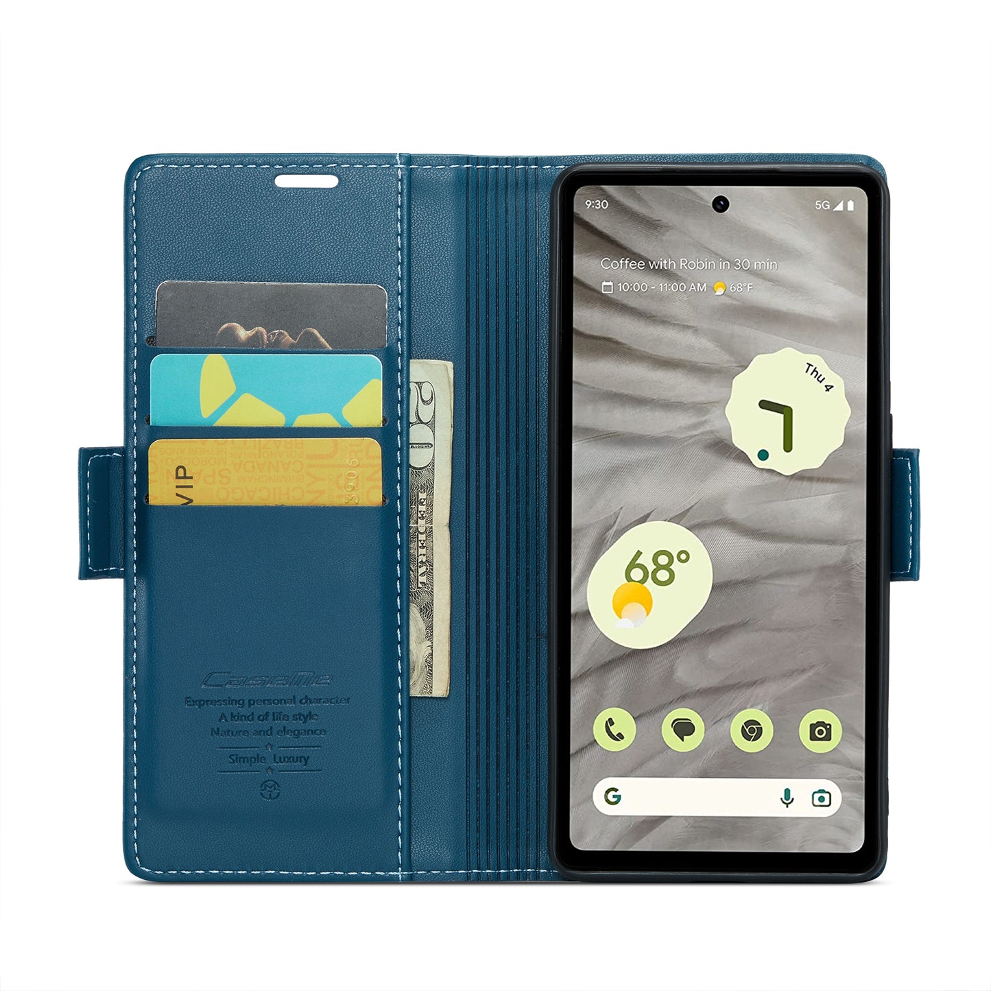 For Google Pixel 7a Leather Case - RFID Anti-theft Litchi Texture with Butterfly Buckle, Card Slot & Stand