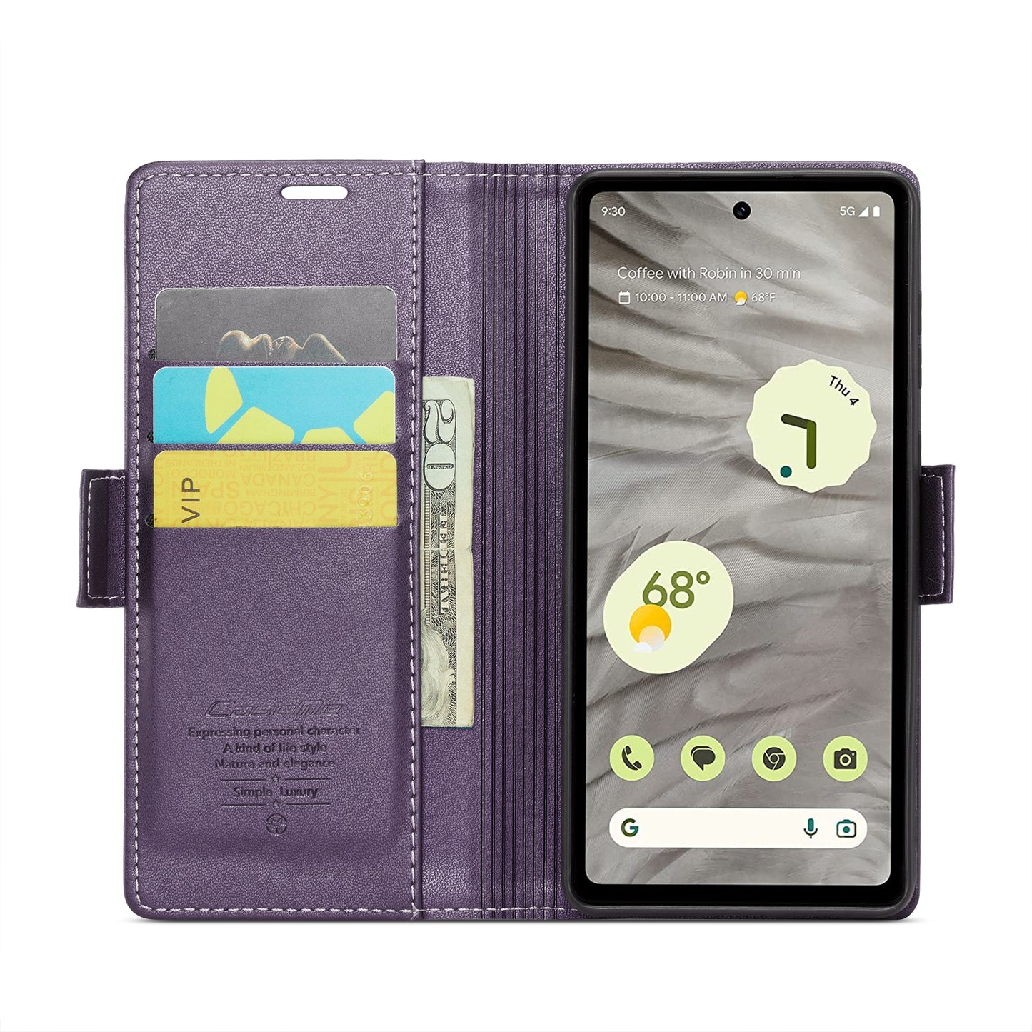 For Google Pixel 7a Leather Case - RFID Anti-theft Litchi Texture with Butterfly Buckle, Card Slot & Stand