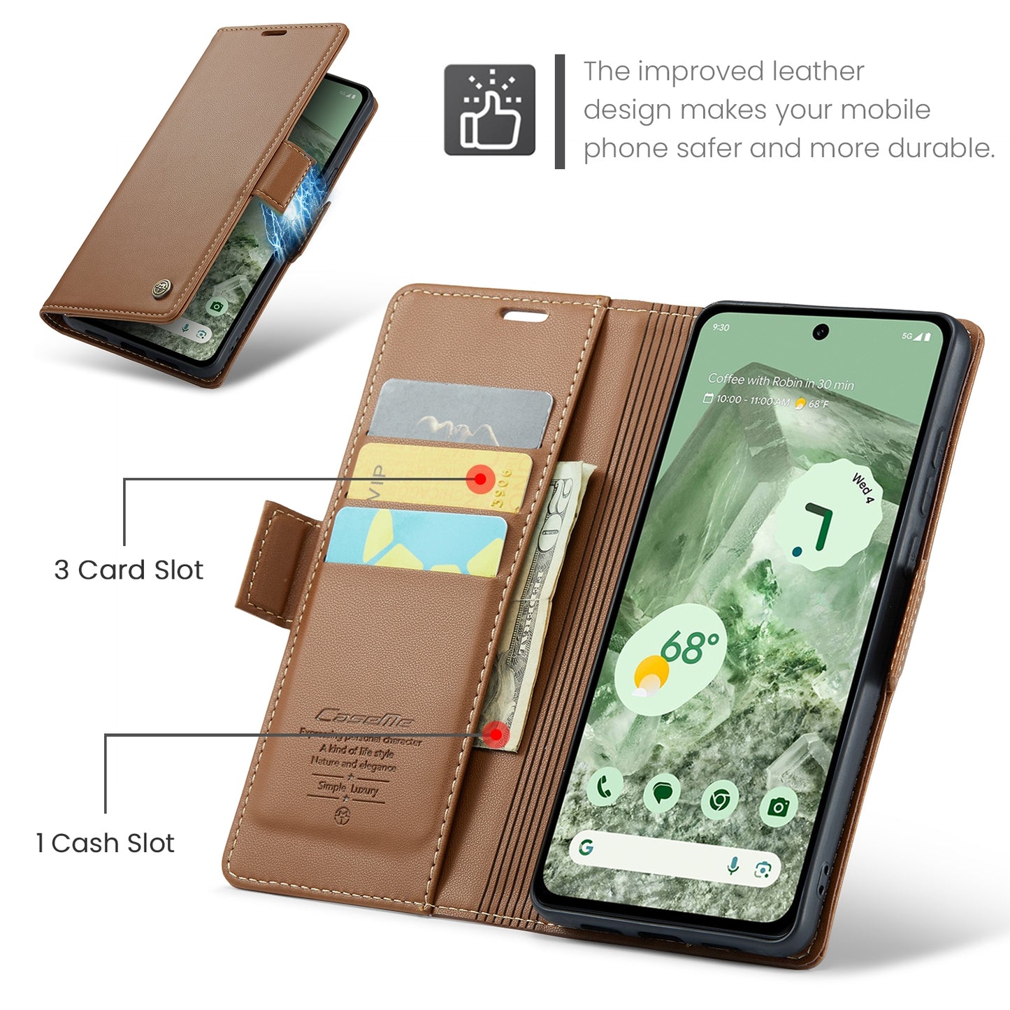 For Google Pixel 8a Leather Case - RFID Anti-theft Litchi Texture with Butterfly Buckle, Card Slot & Stand