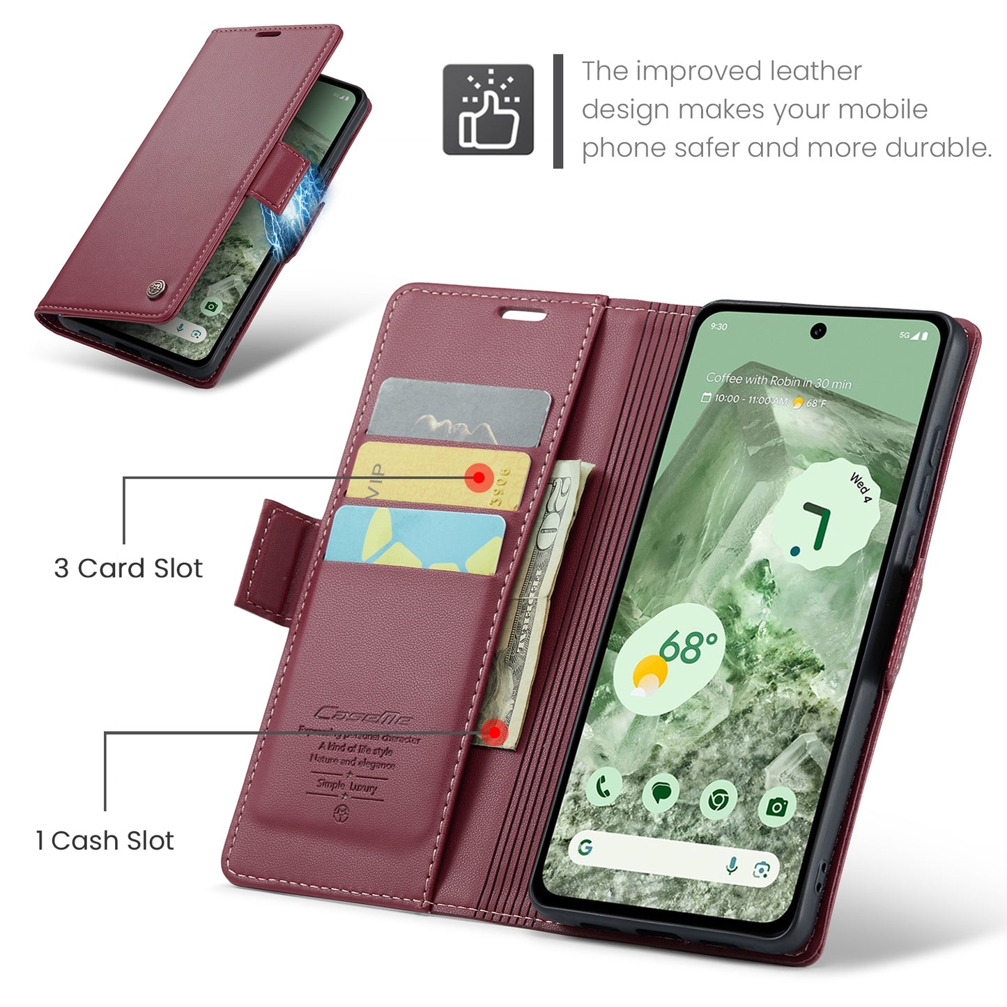 For Google Pixel 8a Leather Case - RFID Anti-theft Litchi Texture with Butterfly Buckle, Card Slot & Stand