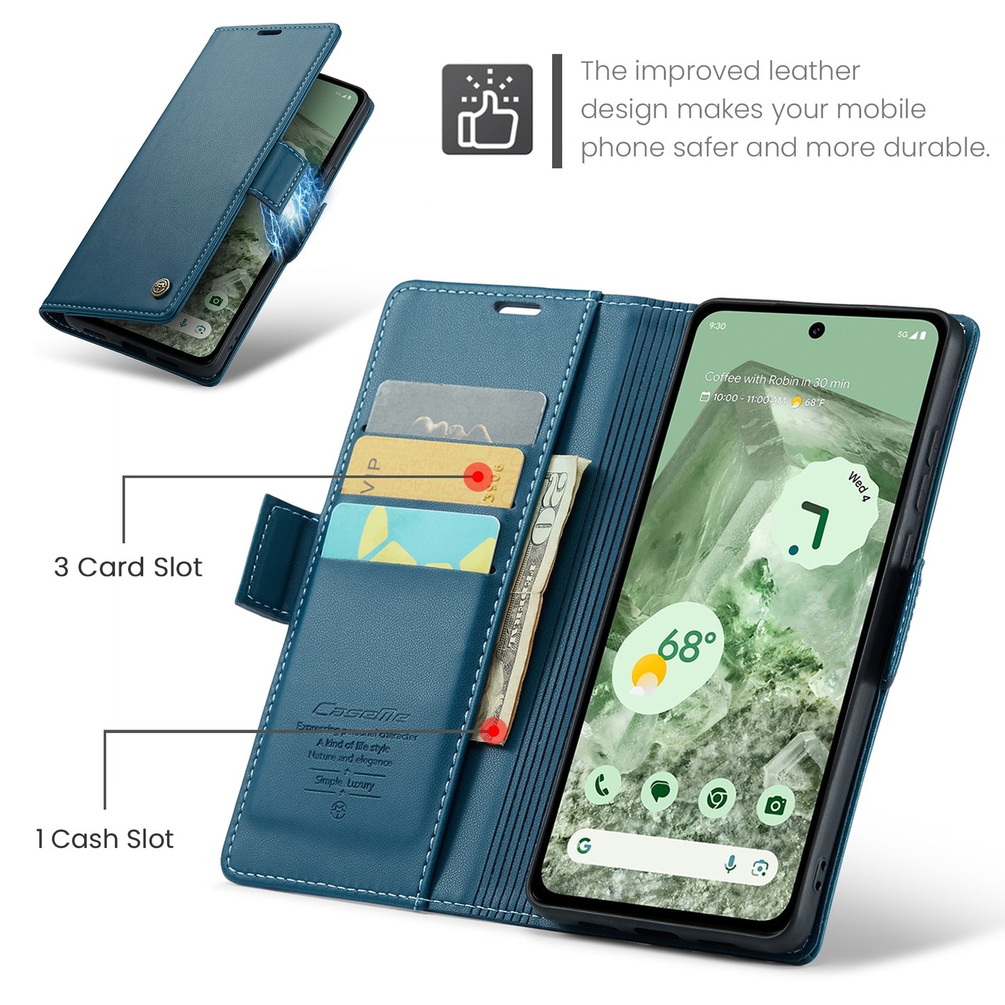 For Google Pixel 8a Leather Case - RFID Anti-theft Litchi Texture with Butterfly Buckle, Card Slot & Stand