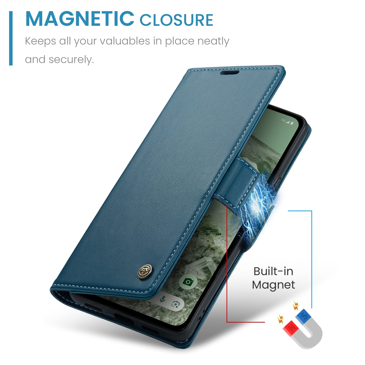 For Google Pixel 8a Leather Case - RFID Anti-theft Litchi Texture with Butterfly Buckle, Card Slot & Stand