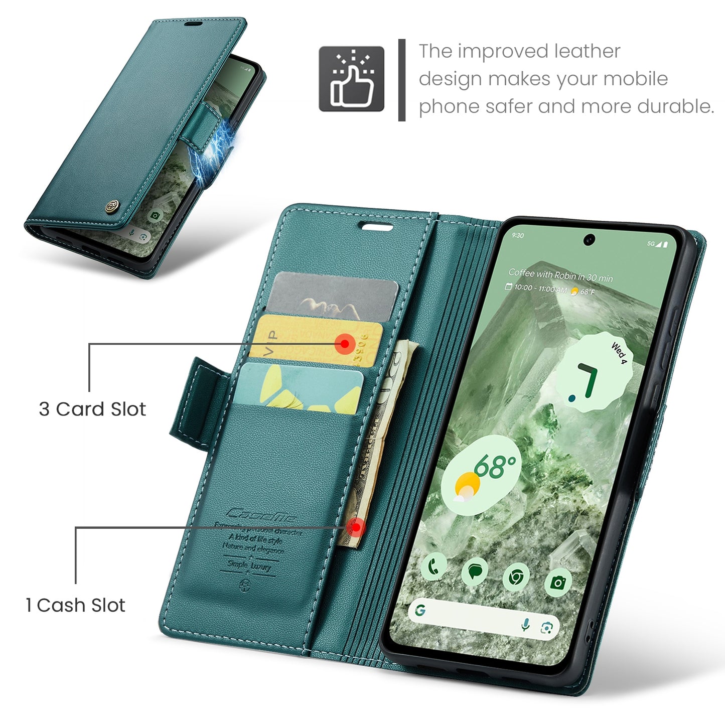 For Google Pixel 8a Leather Case - RFID Anti-theft Litchi Texture with Butterfly Buckle, Card Slot & Stand