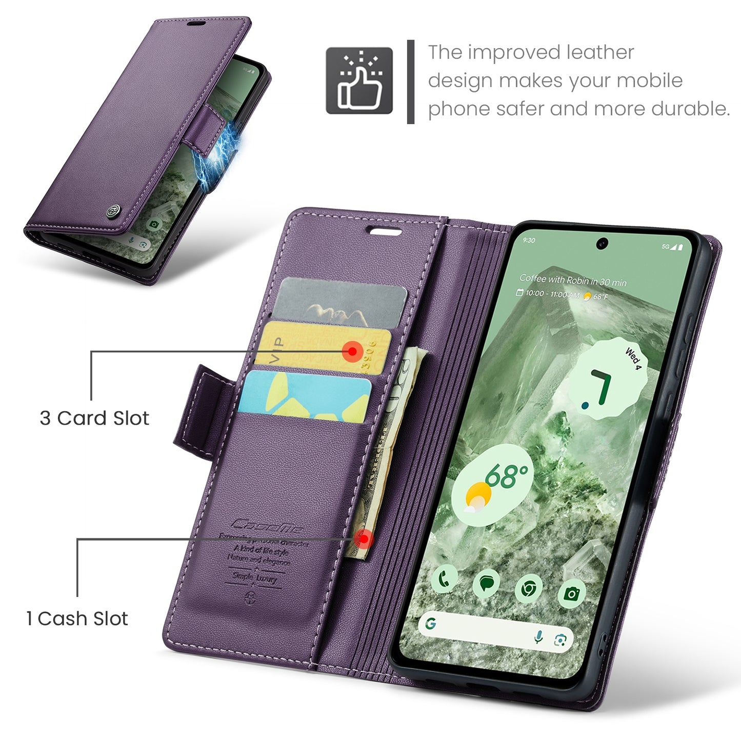 For Google Pixel 8a Leather Case - RFID Anti-theft Litchi Texture with Butterfly Buckle, Card Slot & Stand