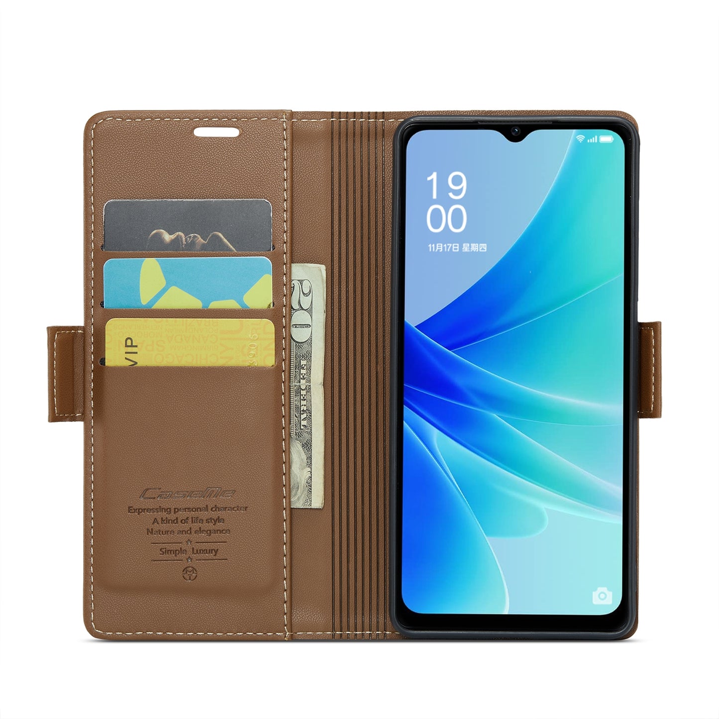 For OPPO A57/A57s 4G Leather Case - RFID Anti-theft, Butterfly Buckle, Litchi Texture, Card Slot & Stand