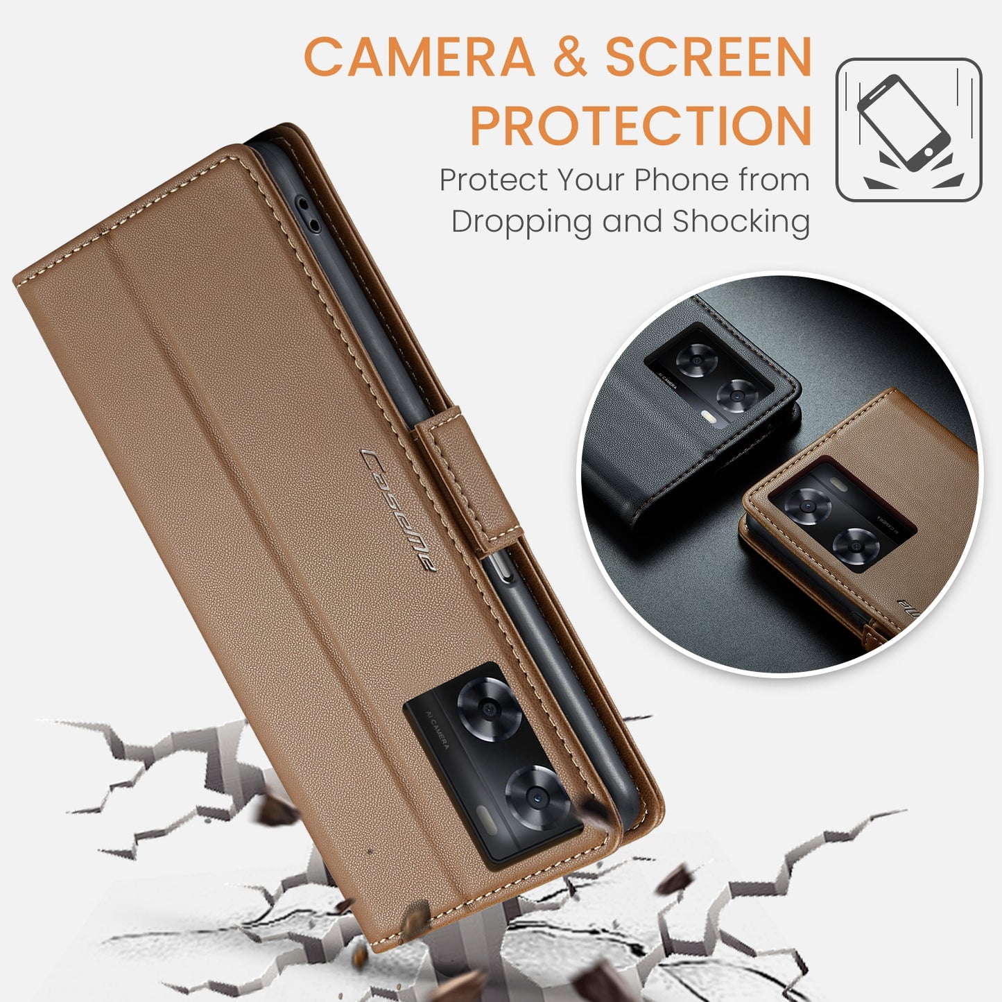 For OPPO A57/A57s 4G Leather Case - RFID Anti-theft, Butterfly Buckle, Litchi Texture, Card Slot & Stand