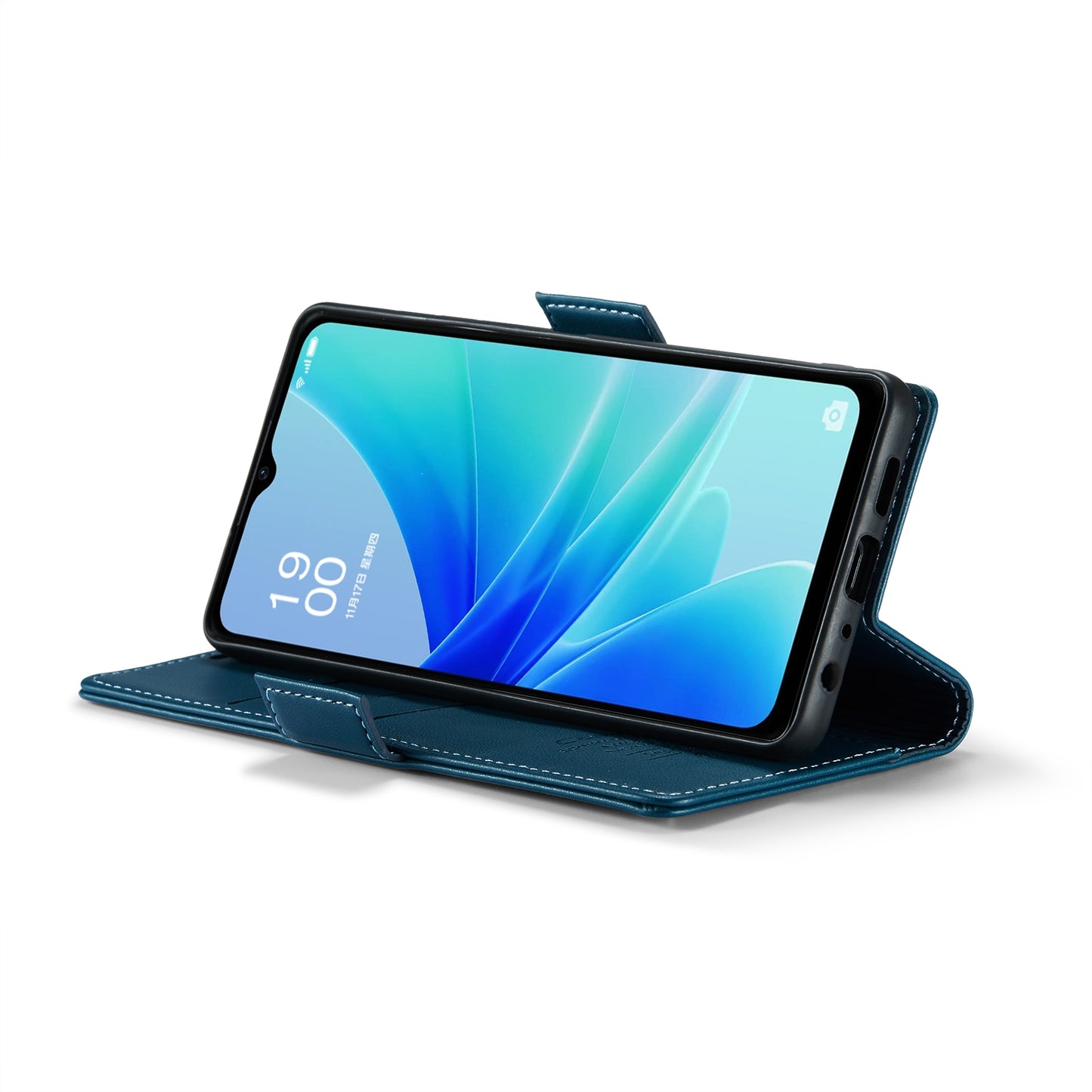 For OPPO A57/A57s 4G Leather Case - RFID Anti-theft, Butterfly Buckle, Litchi Texture, Card Slot & Stand