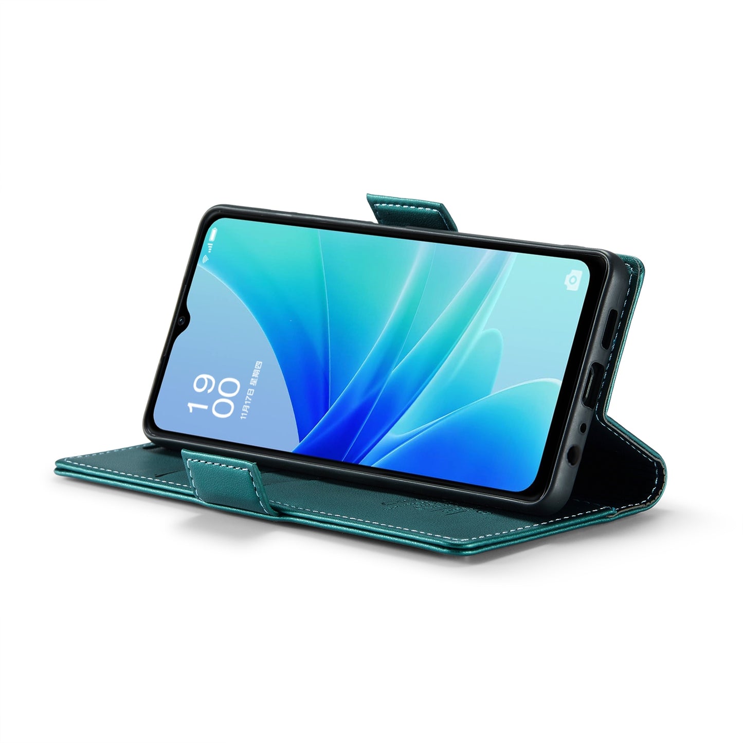 For OPPO A57/A57s 4G Leather Case - RFID Anti-theft, Butterfly Buckle, Litchi Texture, Card Slot & Stand