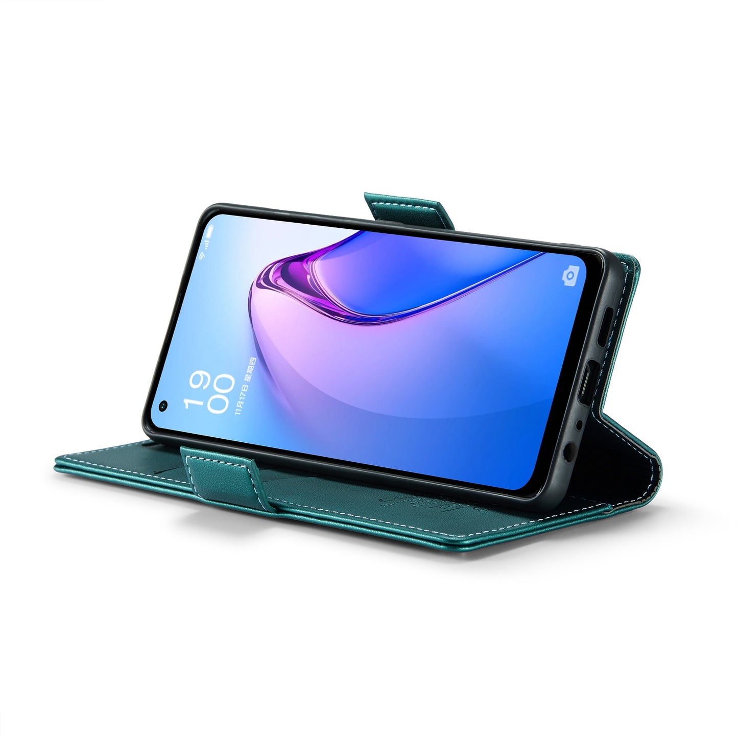 For OPPO Reno8 Lite Leather Case - RFID Anti-theft, Butterfly Buckle, Litchi Texture, Card Slot & Stand