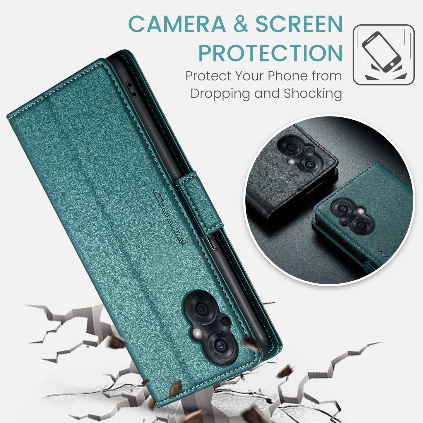 For OPPO Reno8 Lite Leather Case - RFID Anti-theft, Butterfly Buckle, Litchi Texture, Card Slot & Stand