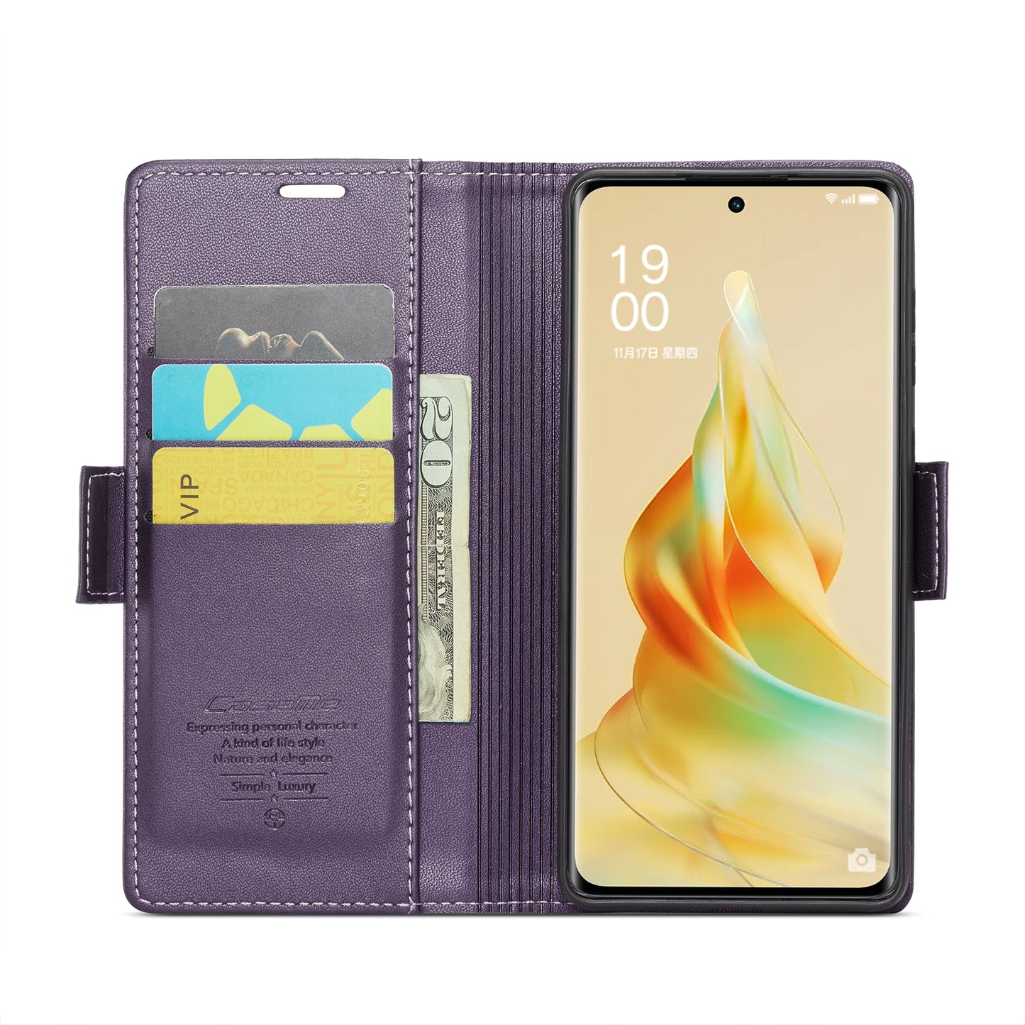 For OPPO Reno8 T 5G / A1 Pro 5G Leather Case - RFID Anti-theft, Butterfly Buckle, Litchi Texture, Card Slot & Stand