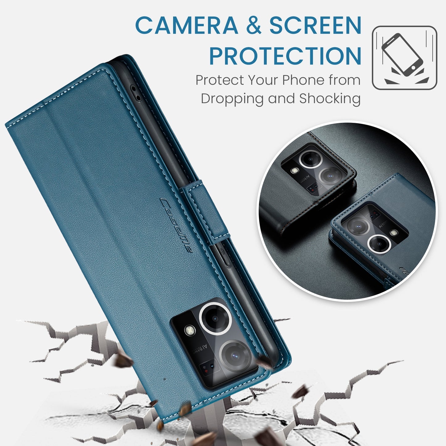 For OPPO Reno7 4G / F21 Pro 4G / Reno8 4G Leather Case - RFID Anti-theft, Butterfly Buckle, Litchi Texture, Card Slot & Stand