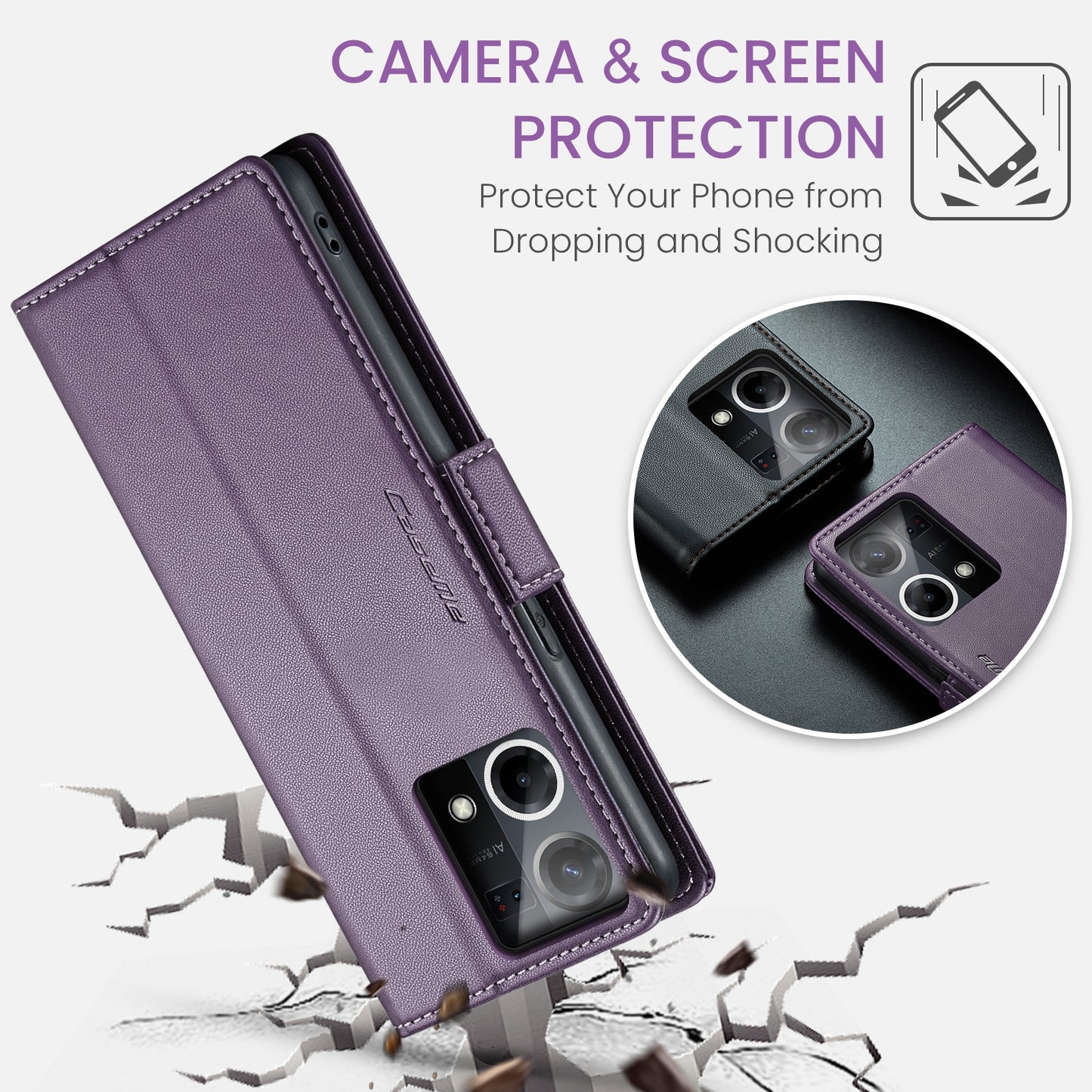 For OPPO Reno7 4G / F21 Pro 4G / Reno8 4G Leather Case - RFID Anti-theft, Butterfly Buckle, Litchi Texture, Card Slot & Stand
