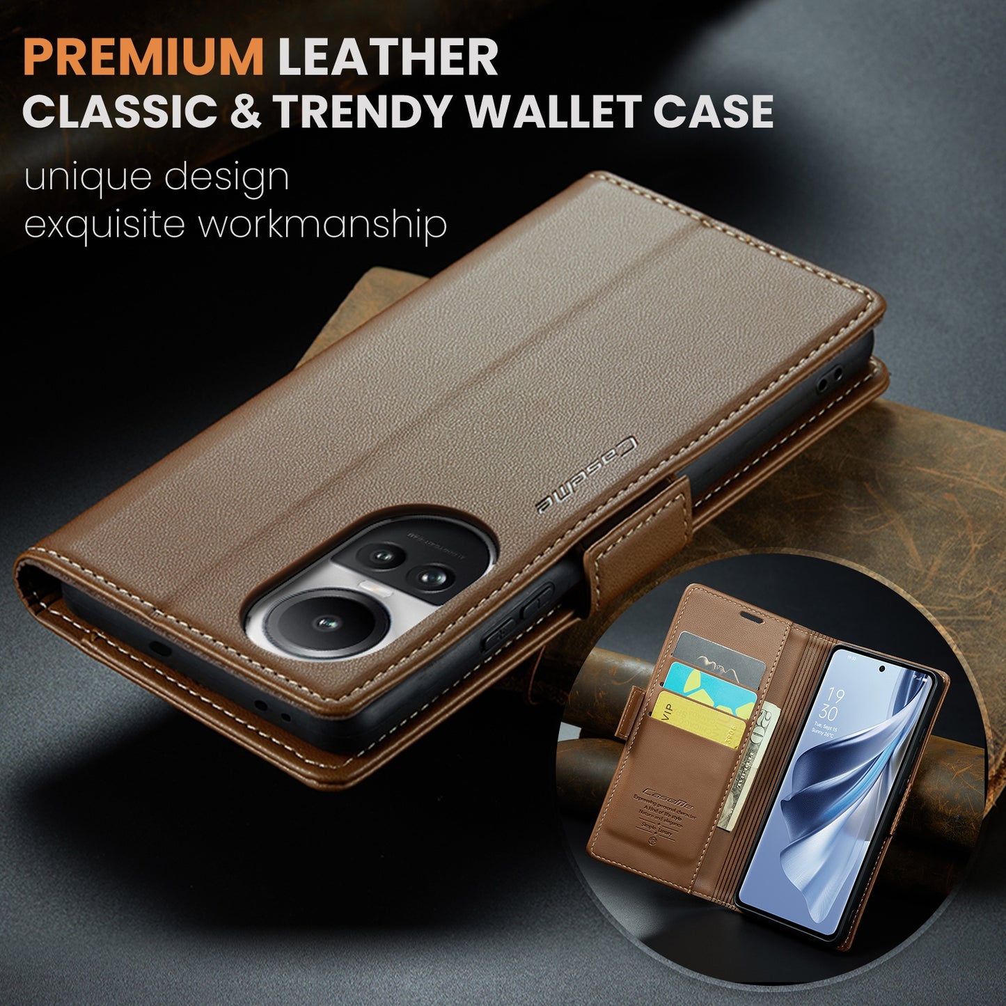 OPPO Reno10 5G/Reno10 Pro Leather Case - RFID Anti-theft, Butterfly Buckle, Litchi Texture, Card Slot & Stand