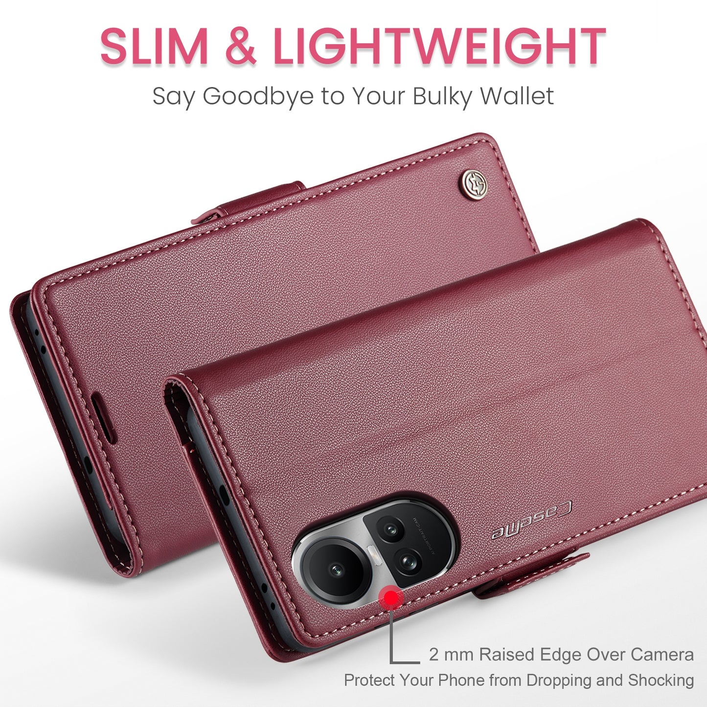 OPPO Reno10 5G/Reno10 Pro Leather Case - RFID Anti-theft, Butterfly Buckle, Litchi Texture, Card Slot & Stand