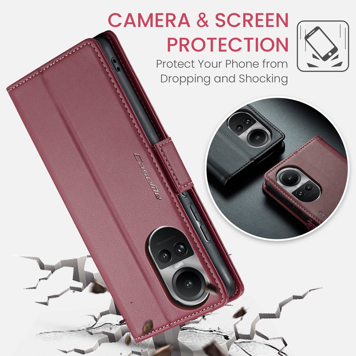 OPPO Reno10 5G/Reno10 Pro Leather Case - RFID Anti-theft, Butterfly Buckle, Litchi Texture, Card Slot & Stand