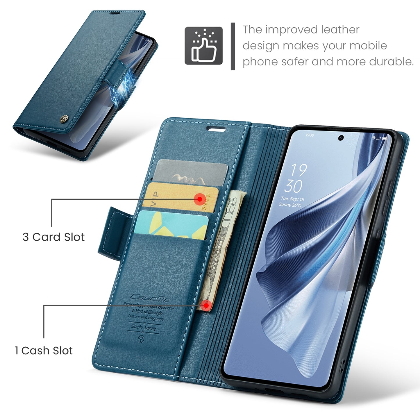 OPPO Reno10 5G/Reno10 Pro Leather Case - RFID Anti-theft, Butterfly Buckle, Litchi Texture, Card Slot & Stand