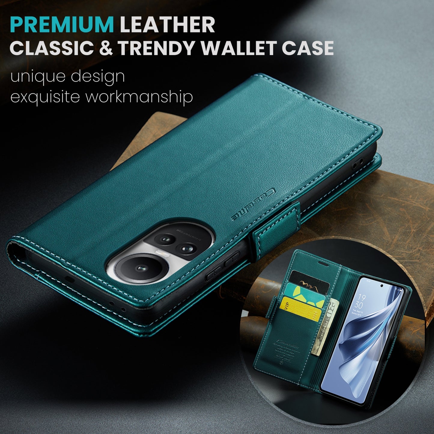 OPPO Reno10 5G/Reno10 Pro Leather Case - RFID Anti-theft, Butterfly Buckle, Litchi Texture, Card Slot & Stand