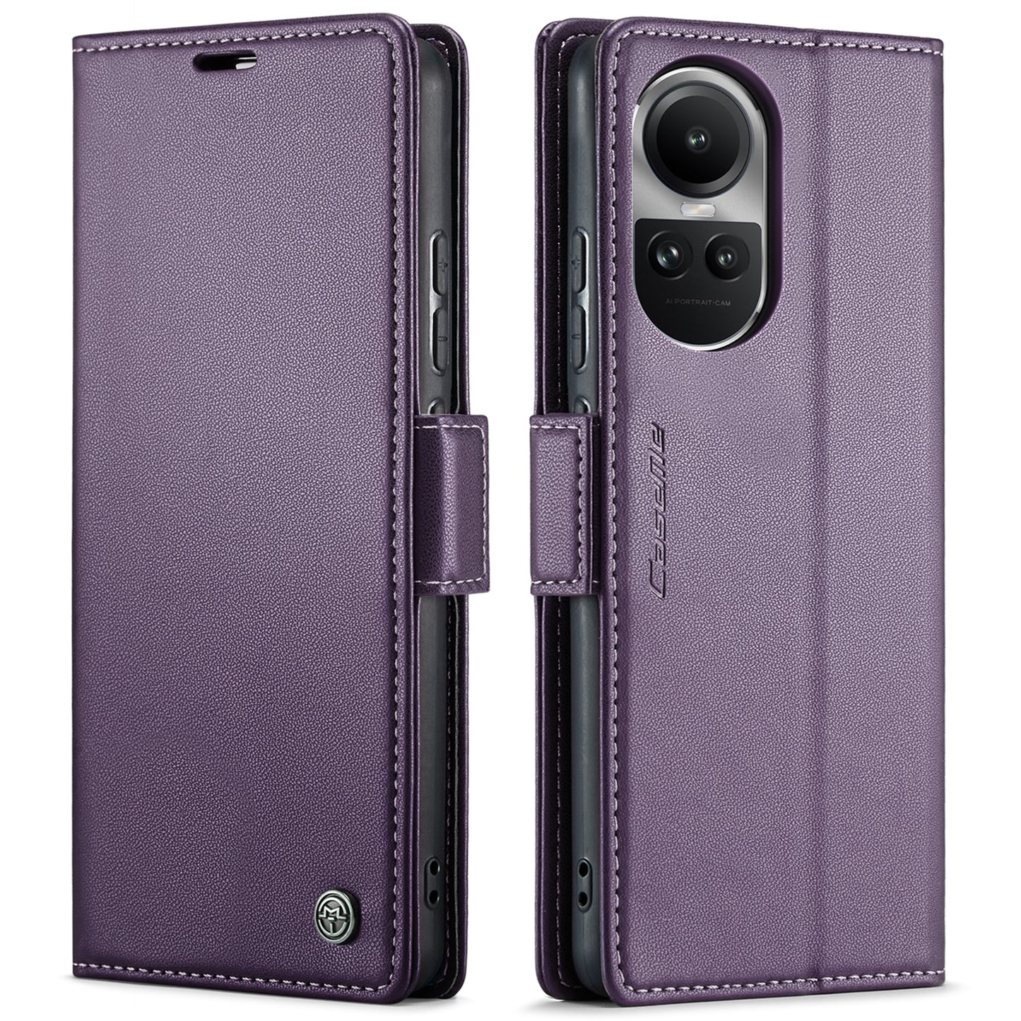 OPPO Reno10 5G/Reno10 Pro Leather Case - RFID Anti-theft, Butterfly Buckle, Litchi Texture, Card Slot & Stand