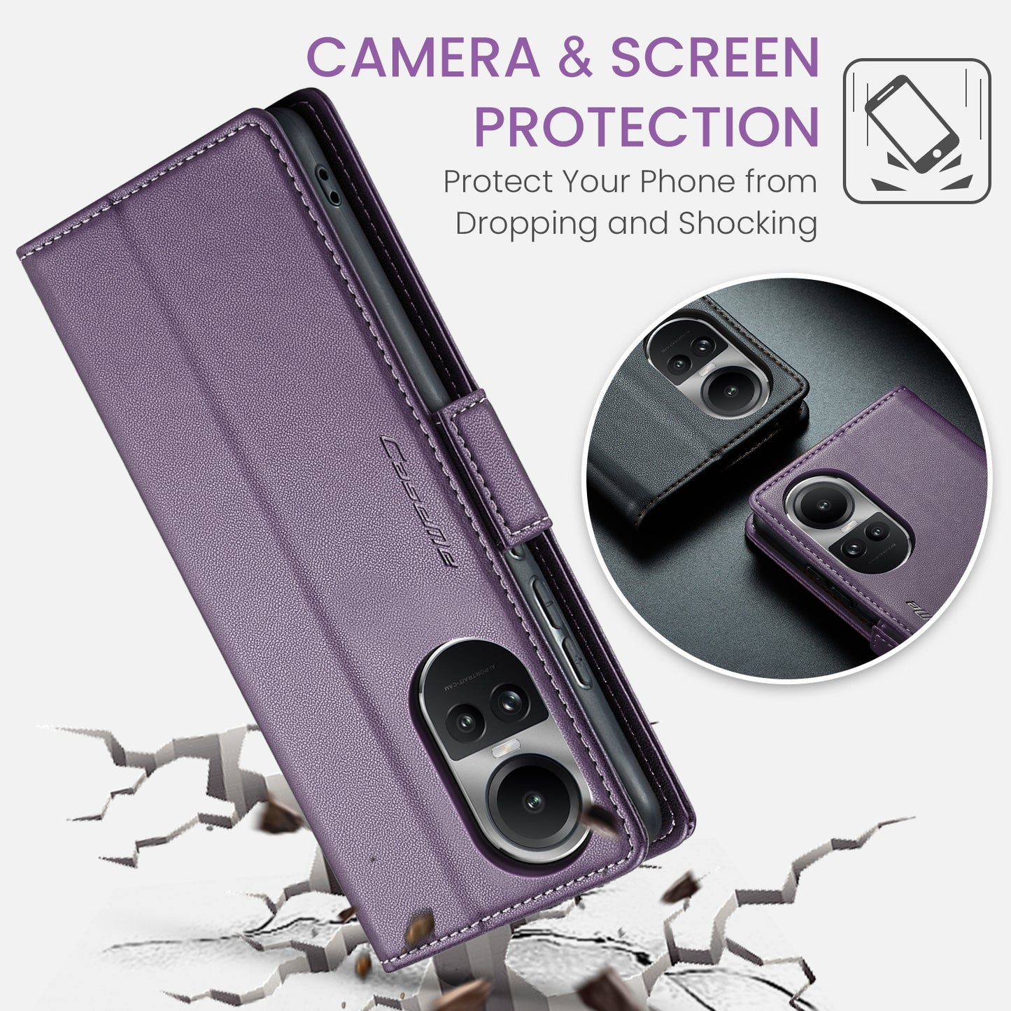 OPPO Reno10 5G/Reno10 Pro Leather Case - RFID Anti-theft, Butterfly Buckle, Litchi Texture, Card Slot & Stand