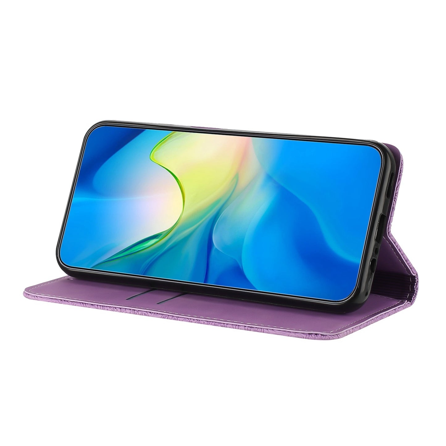 For Samsung Galaxy A42 5G Embossed Leather Case with Card Holder & Stand