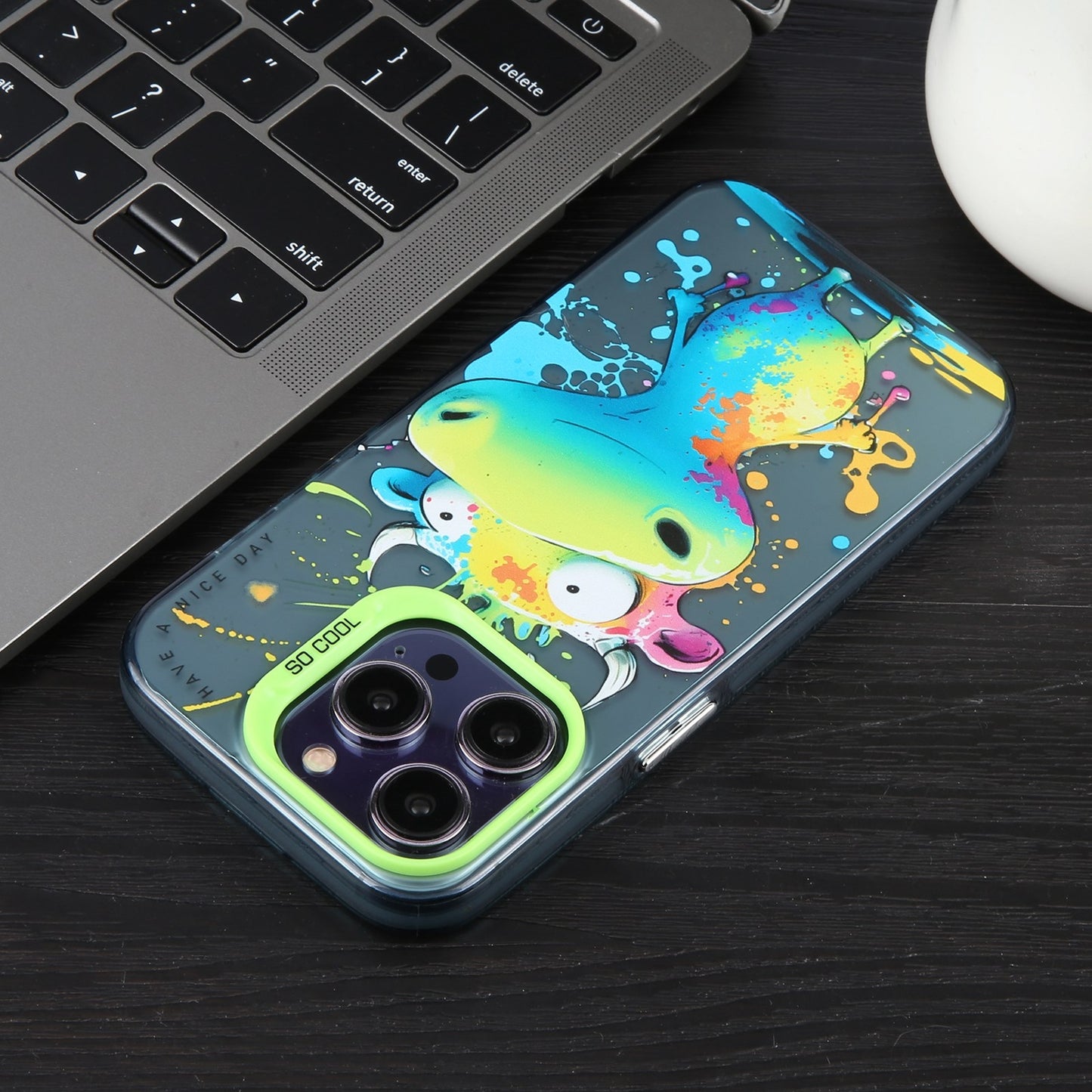 For iPhone 12 Case - Animal Oil Painting Design, Durable PC + TPU Cover