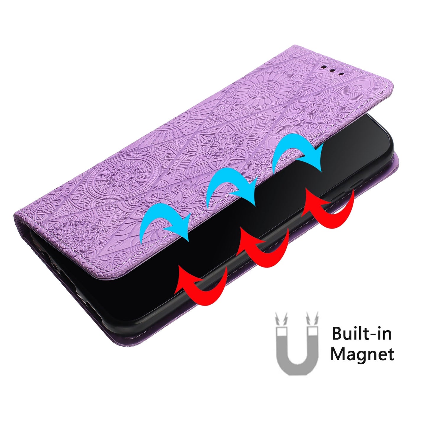 For iPhone 15 Pro Max Ethnic Embossed Adsorption Leather Phone Case