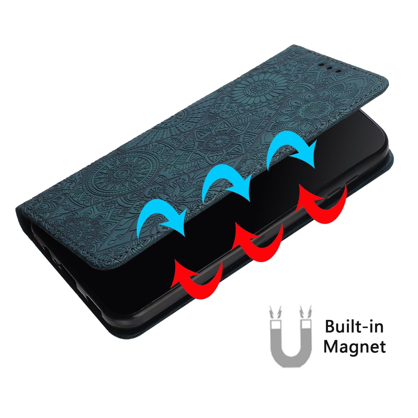 For iPhone 15 Pro Max Ethnic Embossed Adsorption Leather Phone Case