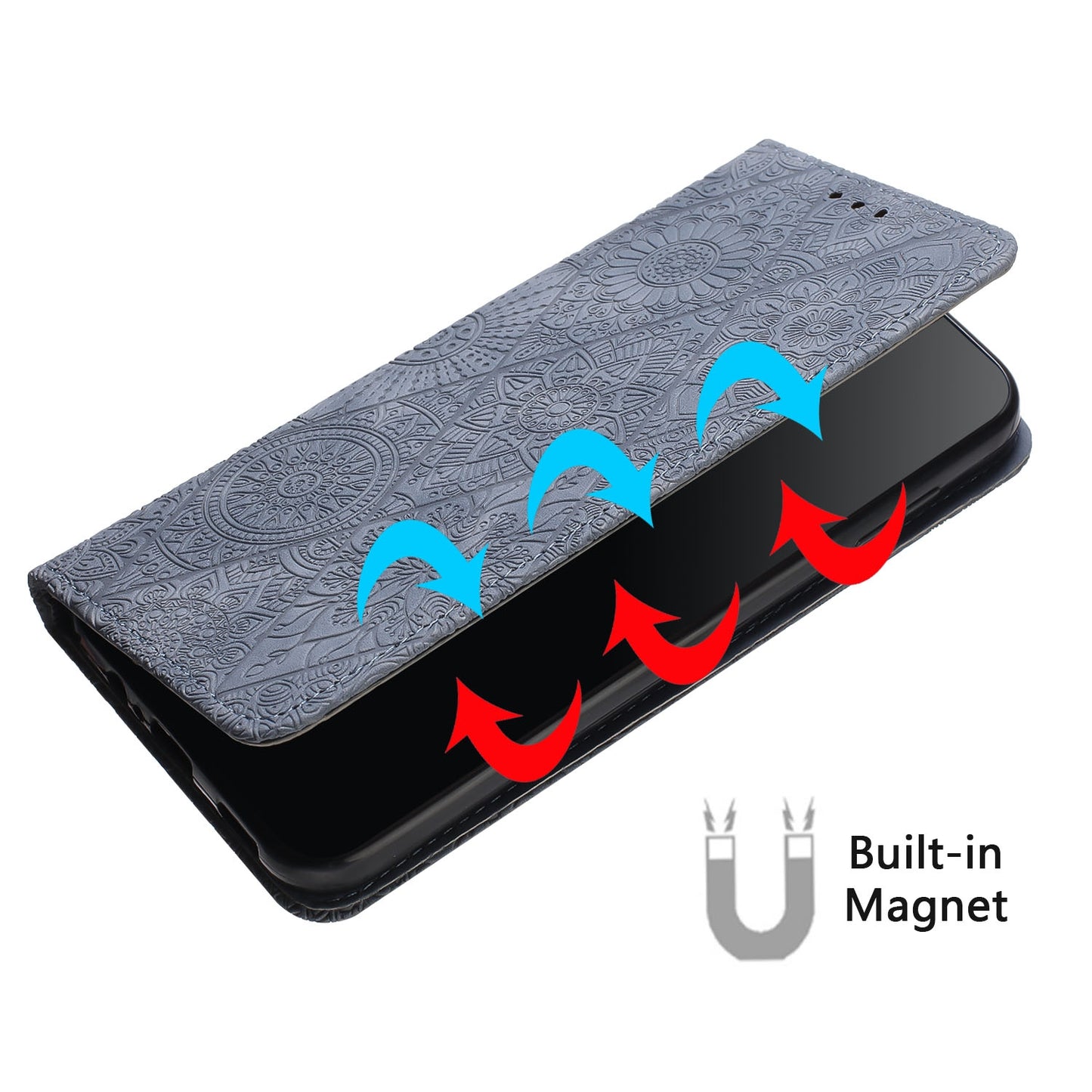For iPhone 15 Pro Max Ethnic Embossed Adsorption Leather Phone Case
